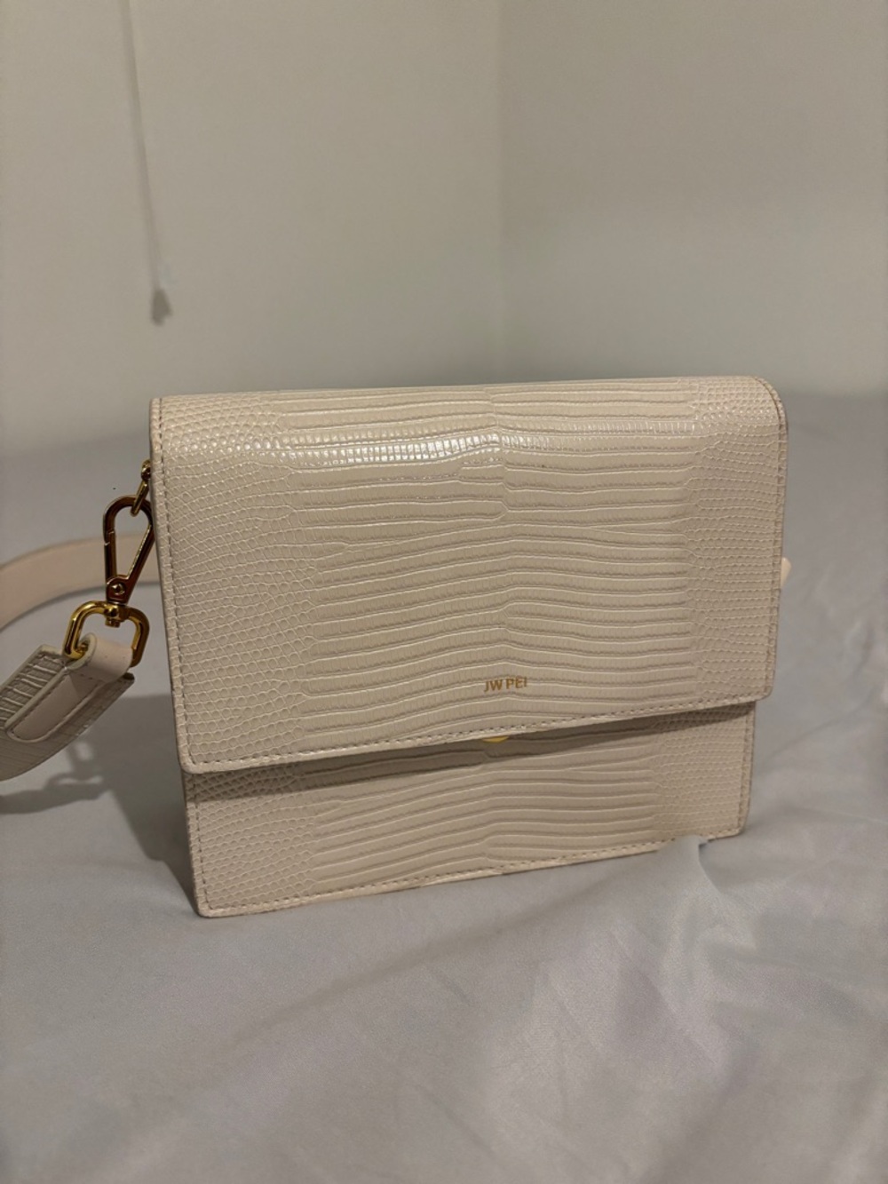 JW PEI Mini Flap Crossbody Bag in Ivory Lizard